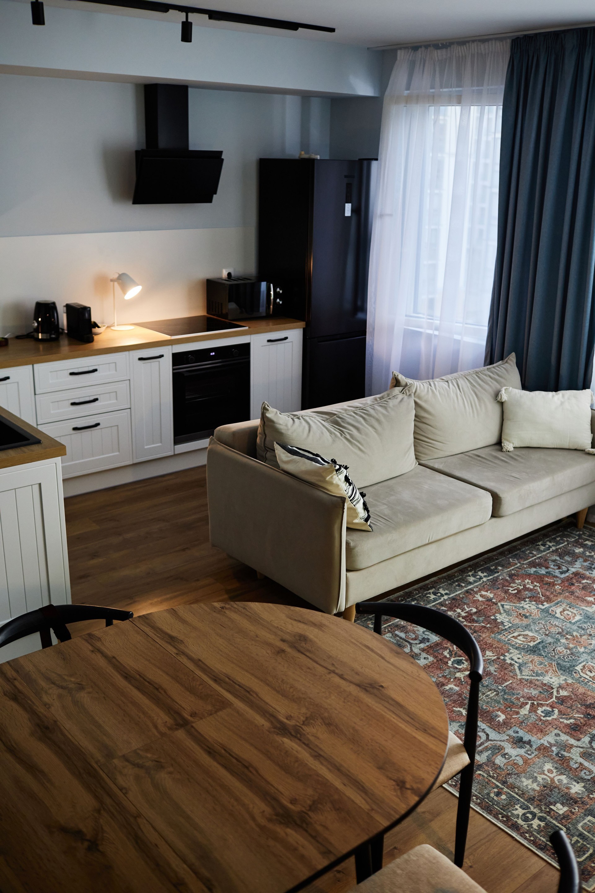 Home Interior with Open Kitchen Living Room Featuring Comfortable Sofa